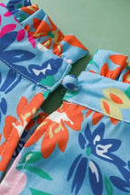 Sky Blue Frilled Collar Floral Vest - Fashionfitz