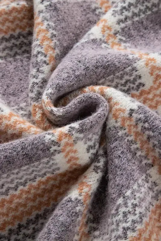 Sky Blue Fuzzy Plaid Collared Button Up Cardigan - Fashionfitz