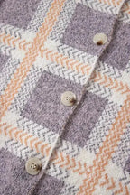 Sky Blue Fuzzy Plaid Collared Button Up Cardigan - Fashionfitz