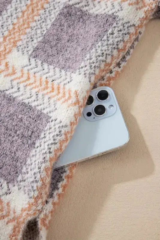 Sky Blue Fuzzy Plaid Collared Button Up Cardigan - Fashionfitz