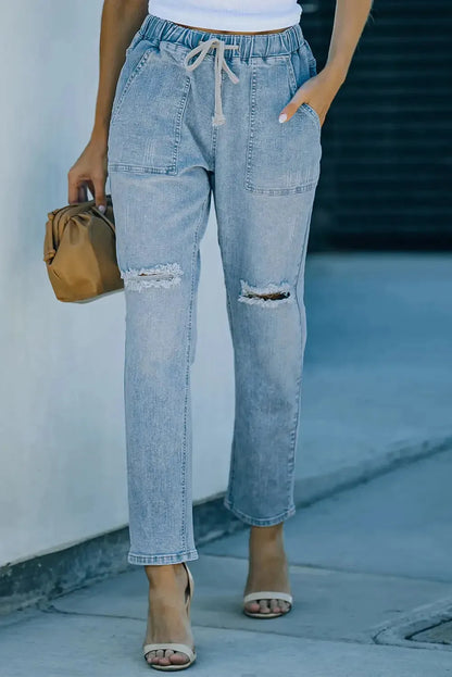 Distressed Denim Joggers - Fashionfitz
