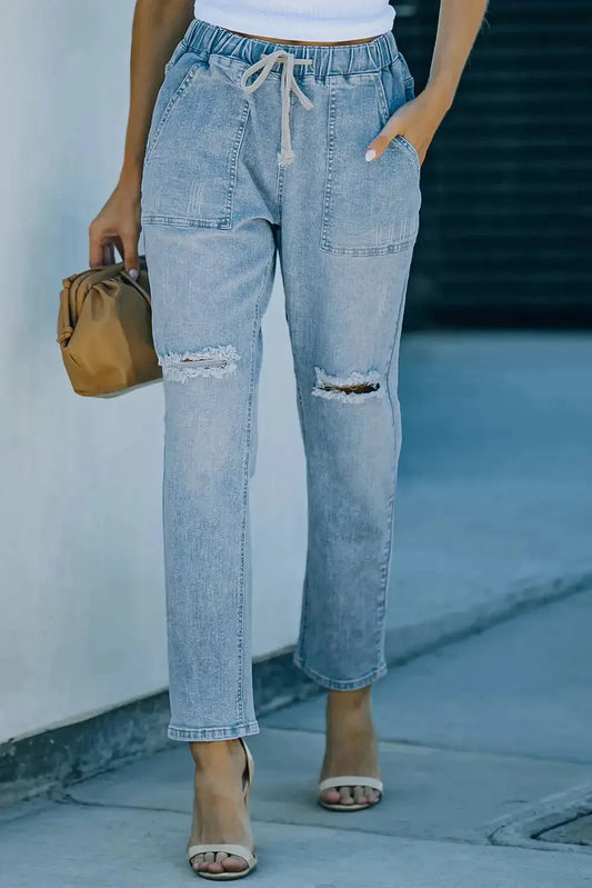 Distressed Denim Joggers - Fashionfitz
