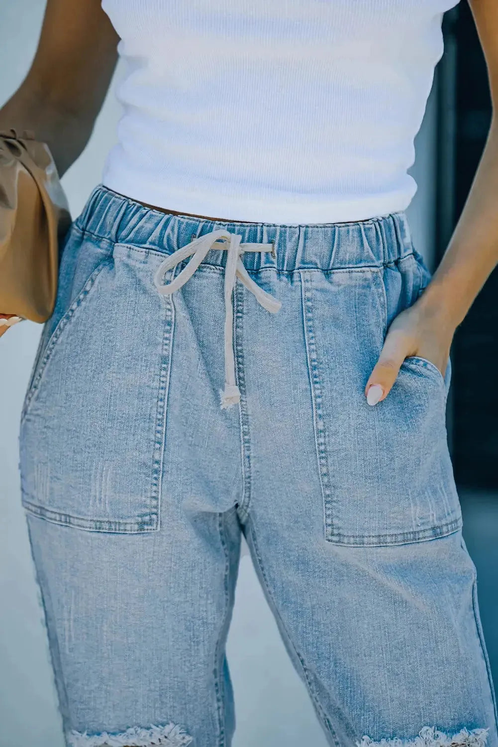 Distressed Denim Joggers - Fashionfitz