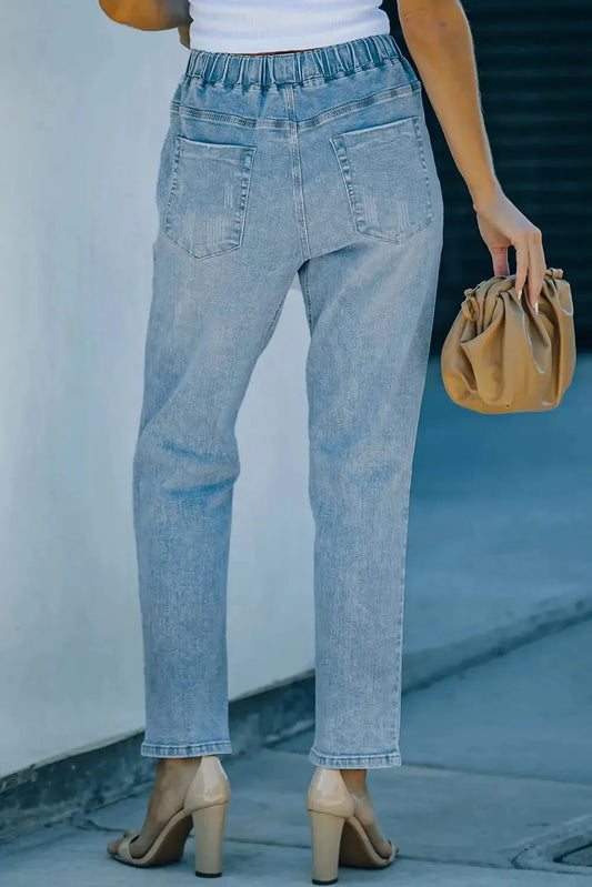 Distressed Denim Joggers - Fashionfitz