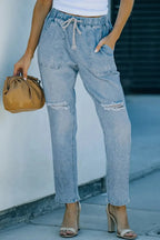 Distressed Denim Joggers - Fashionfitz