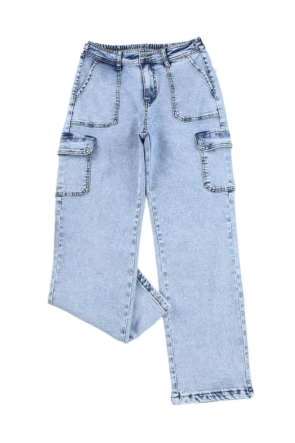 Sky blue high waist wide leg cargo jeans