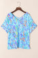 Sky blue loose painted floral tee | fashionfitz