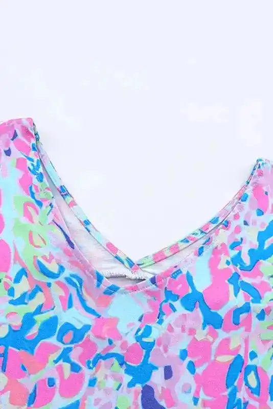 Sky Blue Loose Painted Floral Tee - Fashionfitz