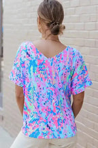 Sky Blue Loose Painted Floral Tee - Fashionfitz