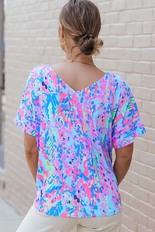 Sky blue loose painted floral tee | fashionfitz