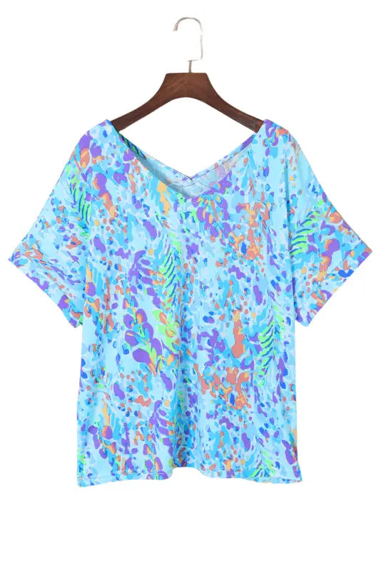 Sky blue loose painted floral tee | fashionfitz