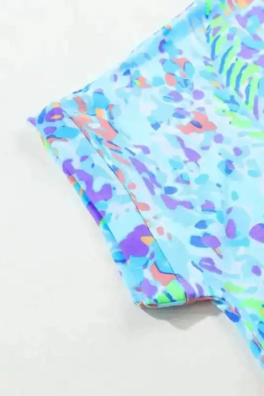 Sky Blue Loose Painted Floral Tee - Fashionfitz