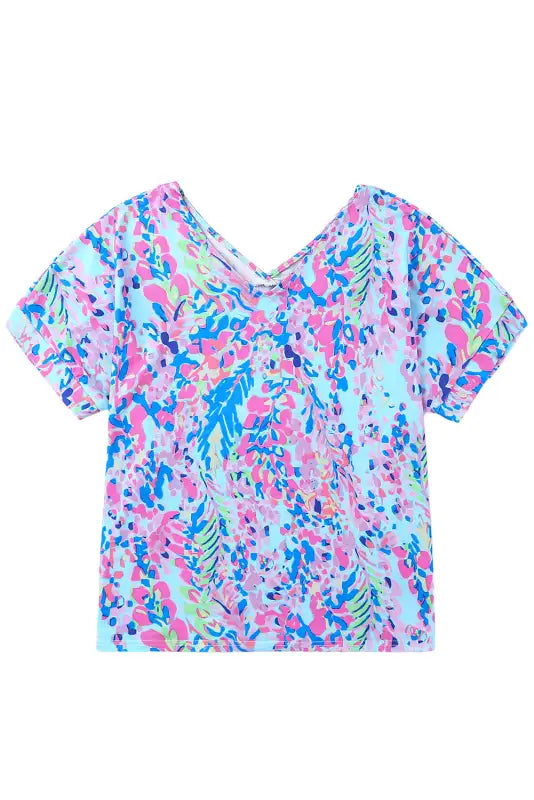 Sky blue loose painted floral tee | fashionfitz