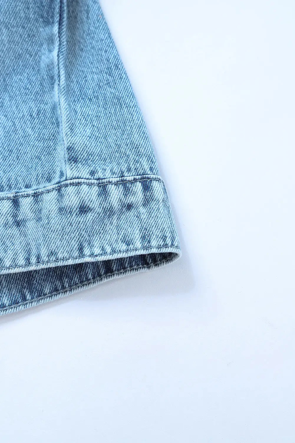 Sky blue medium wash plaid sleeves denim jacket - outerwear