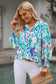 Sky blue paisley print 3/4 lantern sleeve shirt - tops