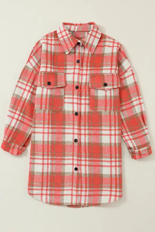 Jackets sky blue plaid flap pocket long sleeve shacket