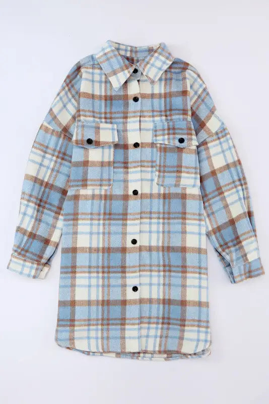 Jackets sky blue plaid flap pocket long sleeve shacket