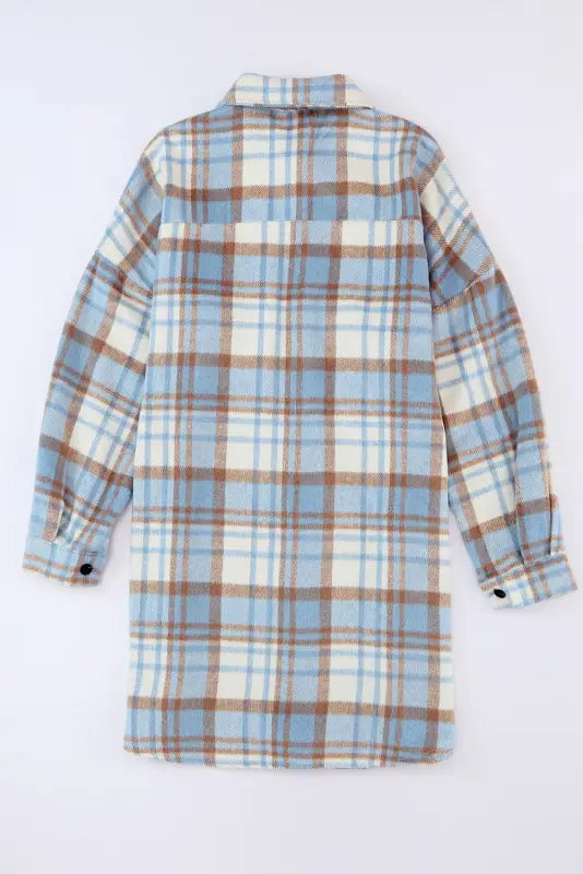 Jackets sky blue plaid flap pocket long sleeve shacket