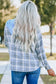 Sky blue plaid print pocket drawstring hooded jacket - hood jackets