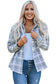 Sky blue plaid print pocket drawstring hooded jacket - hood jackets