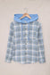 Sky blue plaid print pocket drawstring hooded jacket - hood jackets