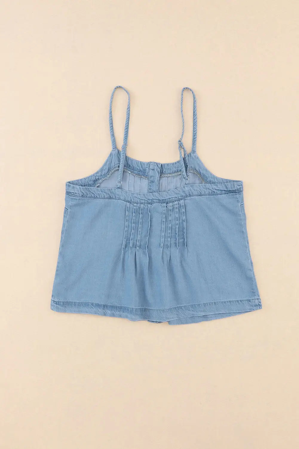 Sky blue pleated buttons denim tank top - tops