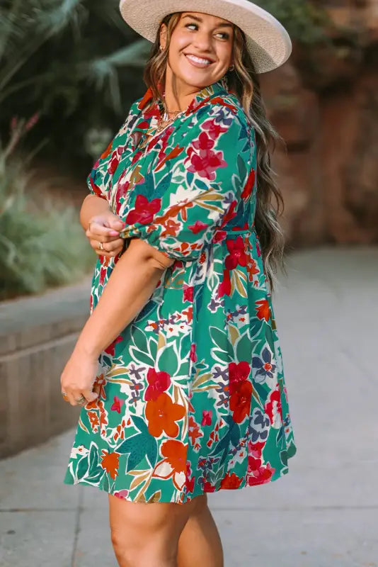 Sky blue plus size floral dress | mini dresses | fashionfitz