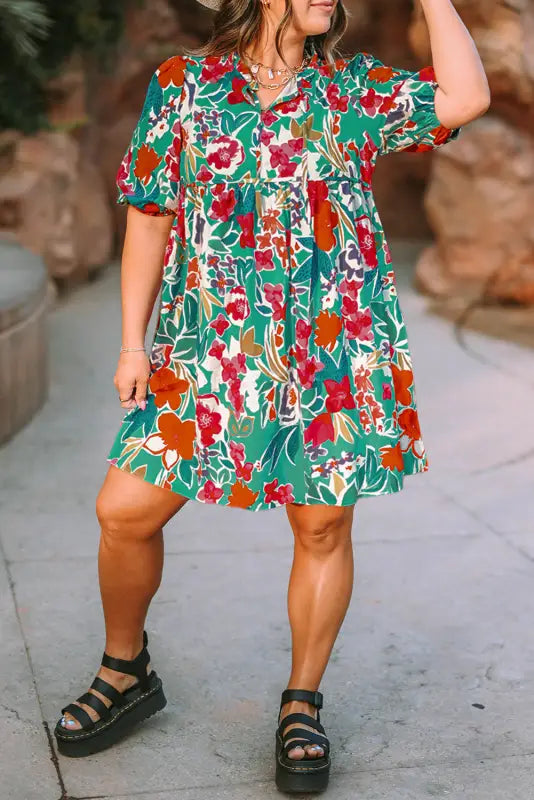 Sky blue plus size floral dress | mini dresses | fashionfitz