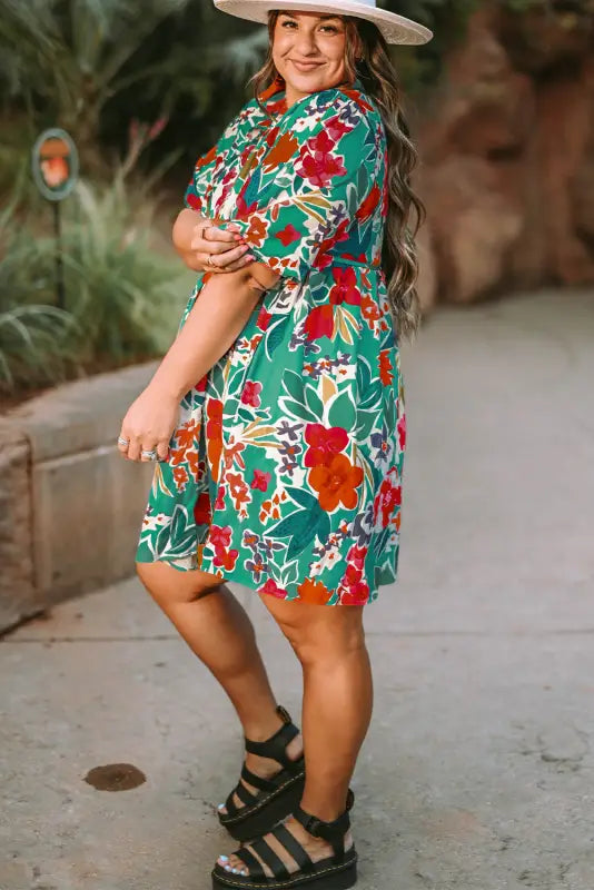 Sky blue plus size floral dress | mini dresses | fashionfitz