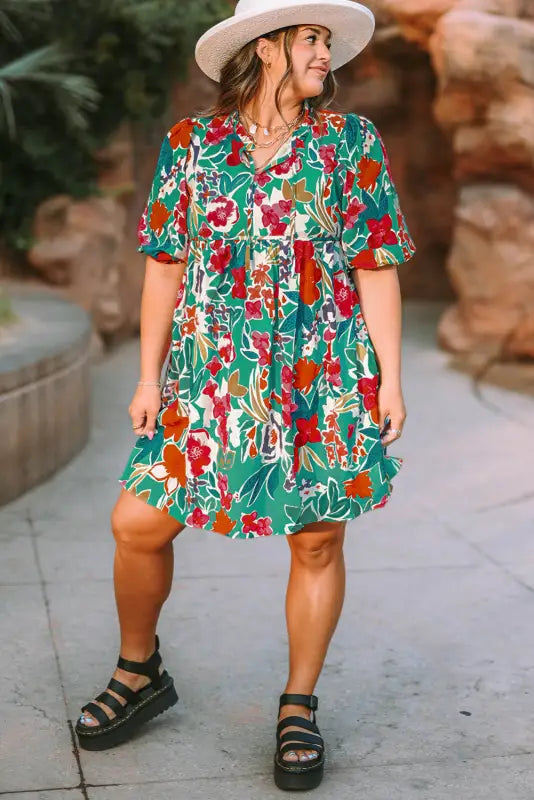 Sky blue plus size floral dress | mini dresses | fashionfitz