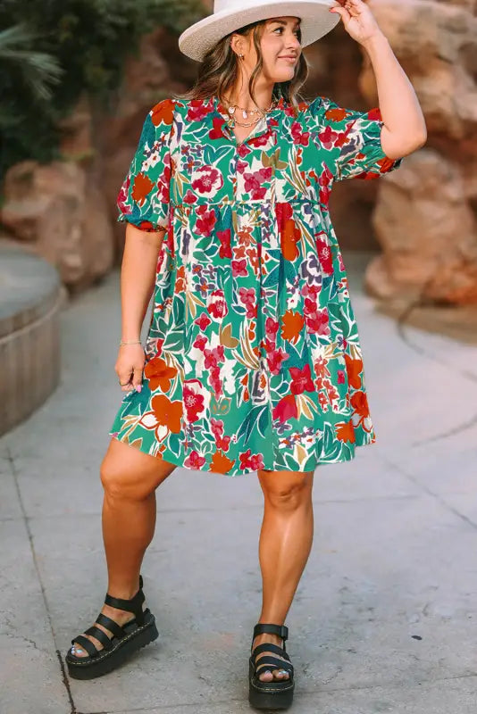 Sky blue plus size floral dress | mini dresses | fashionfitz