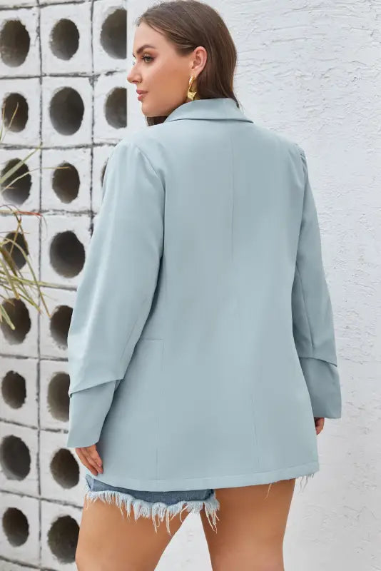 Sky blue plus size soft lightweight pocketed lapel blazer