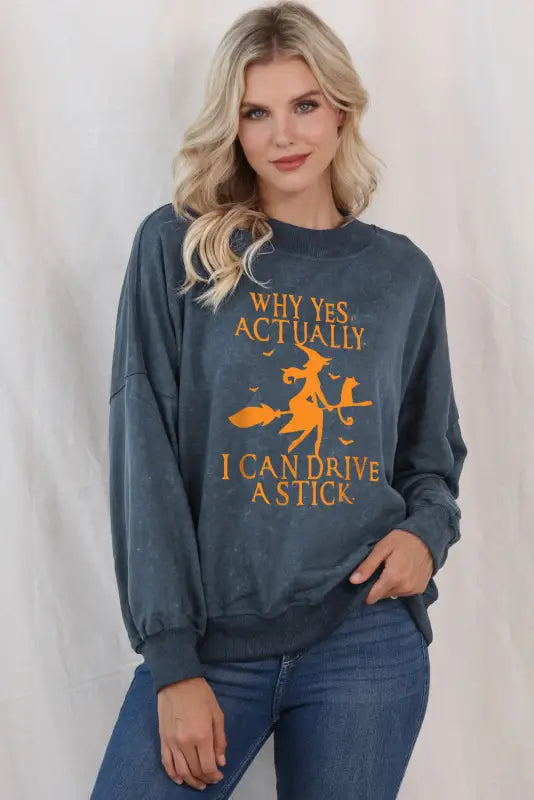 Sky blue resting witch face graphic drop shoulder sweatshirt - sweatshirts