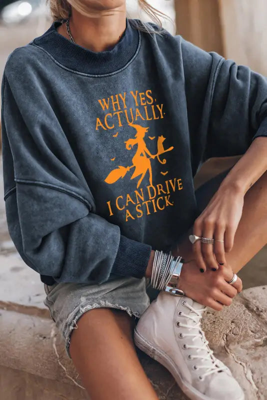 Sky blue resting witch face graphic drop shoulder sweatshirt - blue1 / s / 75% polyester + 25% cotton - sweatshirts