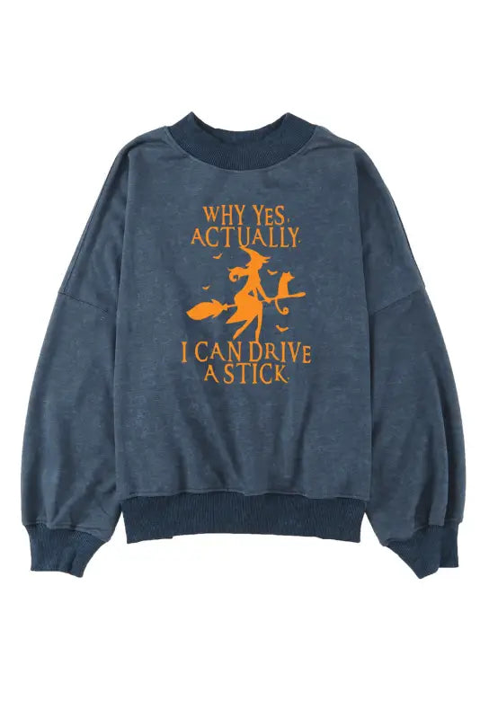 Sky blue resting witch face graphic drop shoulder sweatshirt - sweatshirts