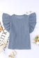 Sky blue ribbed knit ruffled short sleeve t shirt - t-shirts