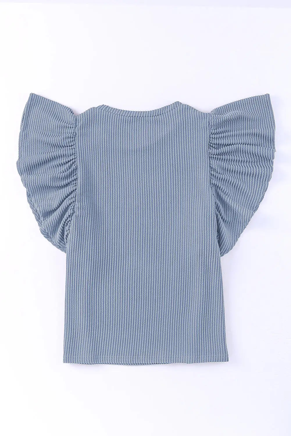 Sky blue ribbed knit ruffled short sleeve t shirt - t-shirts