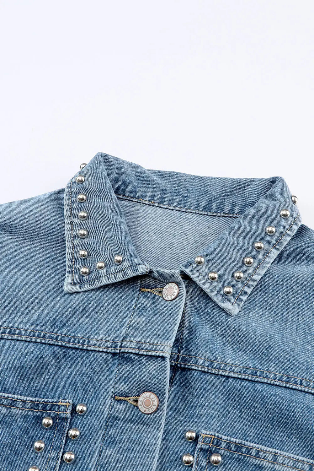 Sky blue rivet studded pocketed denim jacket - outerwear
