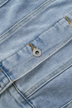 Sky Blue Sequin Embellished Fringe Distressed Denim Jacket - Fashionfitz