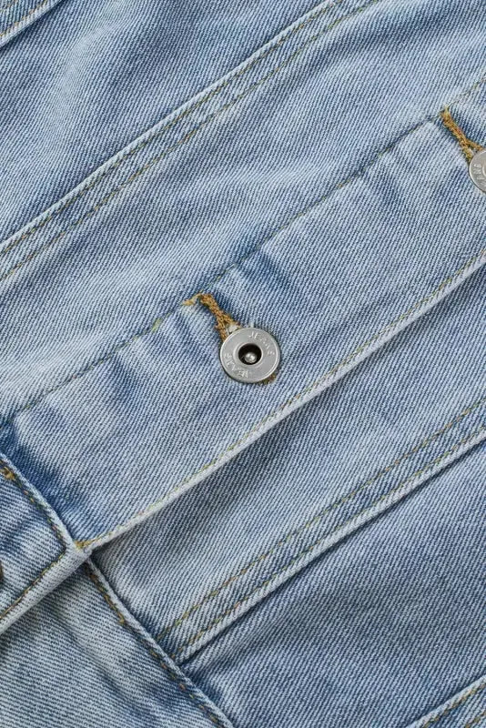 Sky Blue Sequin Embellished Fringe Distressed Denim Jacket - Fashionfitz