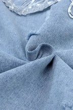 Sky Blue Sequin Embellished Fringe Distressed Denim Jacket - Fashionfitz