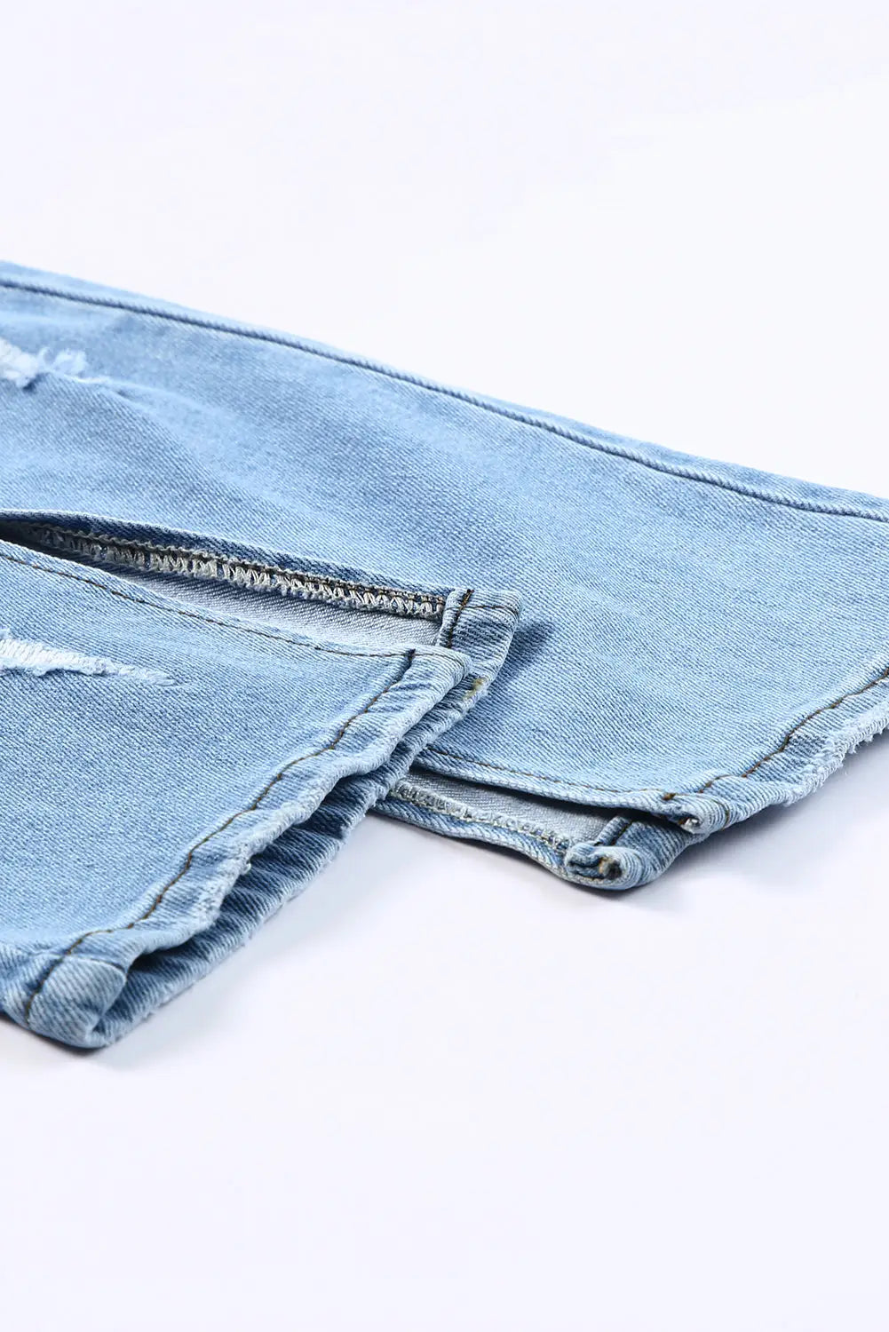 Sky blue side splits ripped straight leg high waist jeans