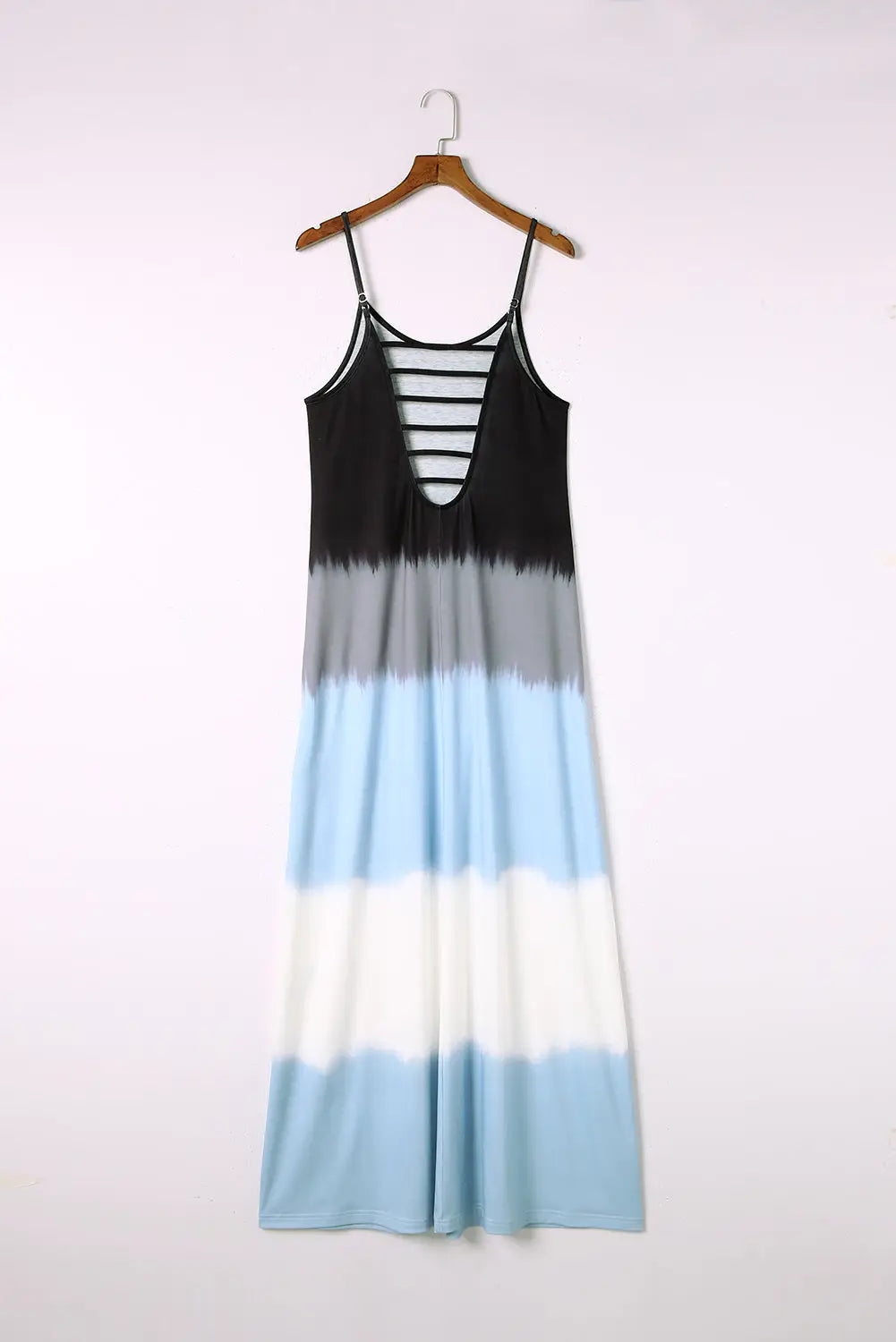 Sky blue spaghetti strap tie dye slit maxi dress - dresses