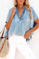 Sky blue split v neck oversized denim blouse - tops