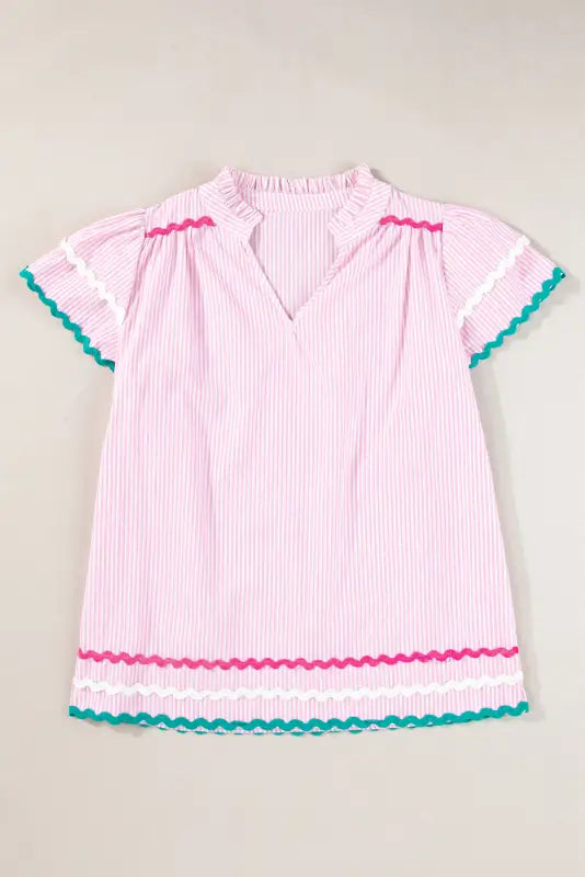 Sky blue stripe ruffled sleeve blouse - blouses