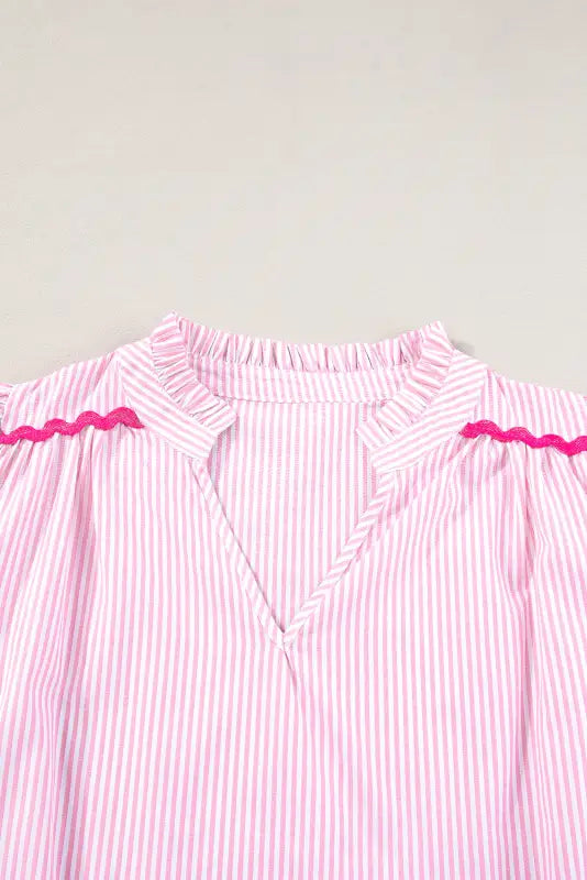 Sky blue stripe ruffled sleeve blouse - blouses