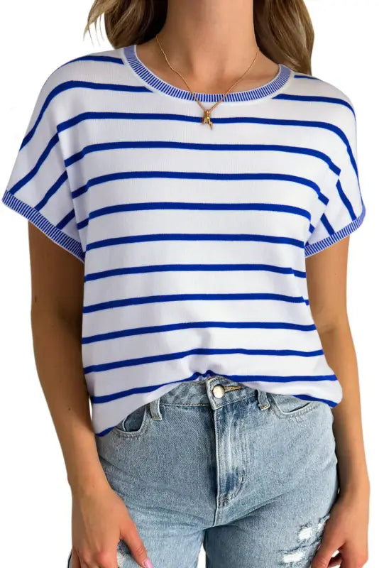 Sky blue stripe t-shirt with bat sleeve & light blue jeans - perfect relax relax outfit