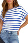 Sky blue stripe knitted top with bat sleeve and relaxed fit