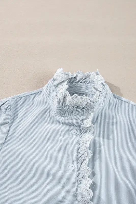 Sky blue striped frill-trim shirt