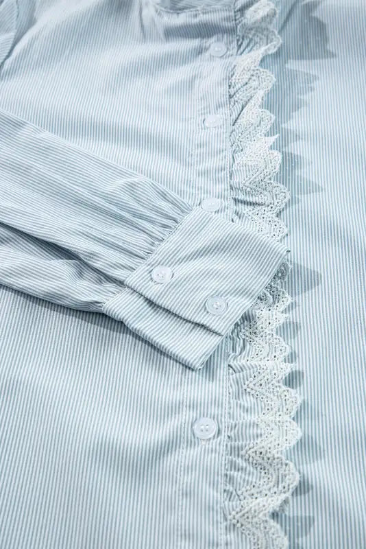 Sky blue striped frill-trim shirt